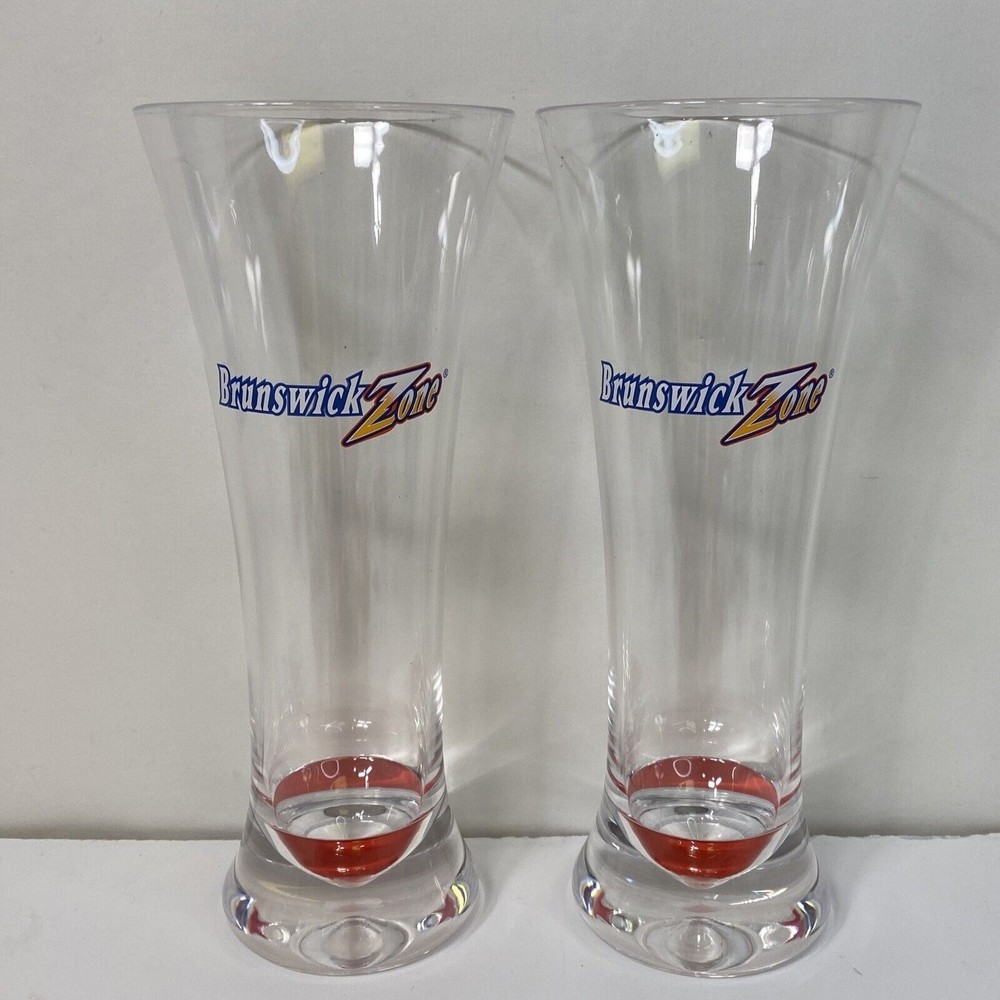 Brunswick Zone Bowling 16oz Pilsner Glass Tall Beer Plastic Set Of 2